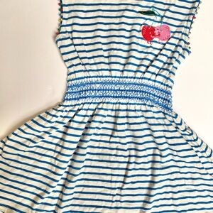 Mini Boden Striped Dress with Pink Apple Embroidery